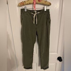 Size 29 3/4 length Paige green pants. Cute off white drawstring. Pockets. Soft.